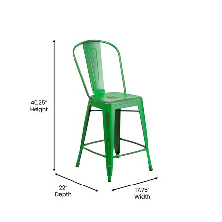 Flash Furniture Distressed Green Metal Stool, Seat Height Range: 24" ET-3534-24-GN-GG